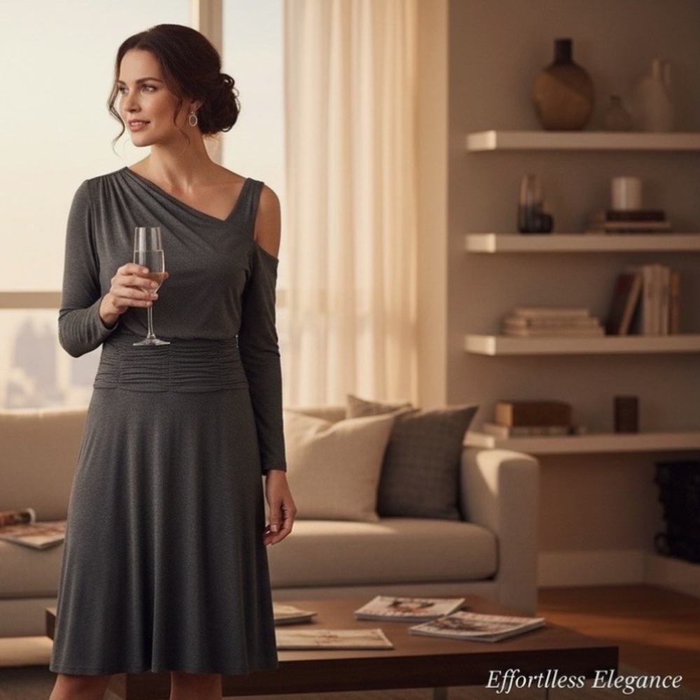 Nue by Shani Grey One Shoulder Dress With Built-In Shapewear